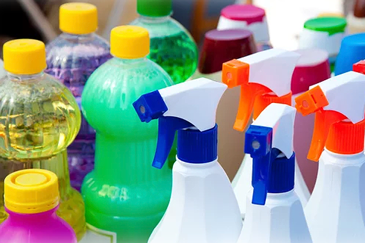 assorted bottles of cleaning products